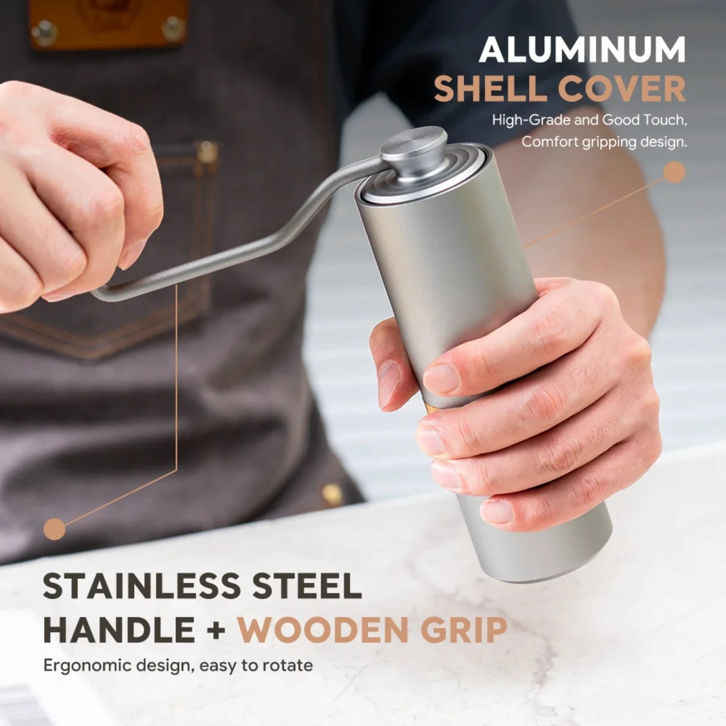 Grider de café manuel en acier inoxydable réglable - moulin à expresso portable avec une bavure à 5 cœurs pour le broyage de précision