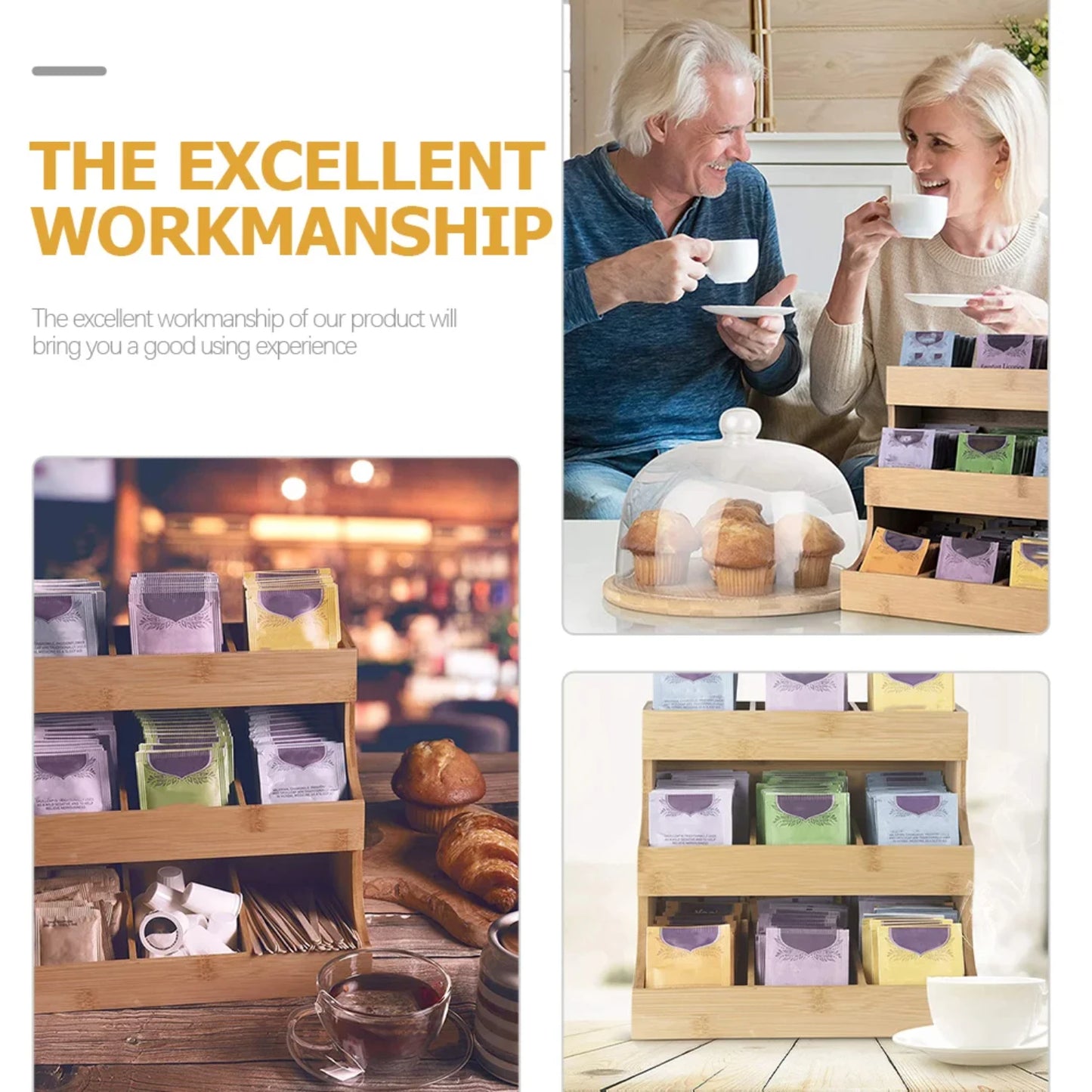 Creative Wooden Coffee and Tea Bag Holder Stand – Versatile Organizer for Kitchen, Hotel, and Jewelry Display