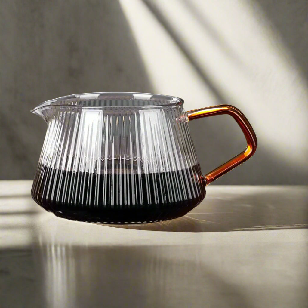 Serveur de café en verre à rayures verticales - Verser à l'épreuve de la chaleur et au micro-ondes sur la carafe