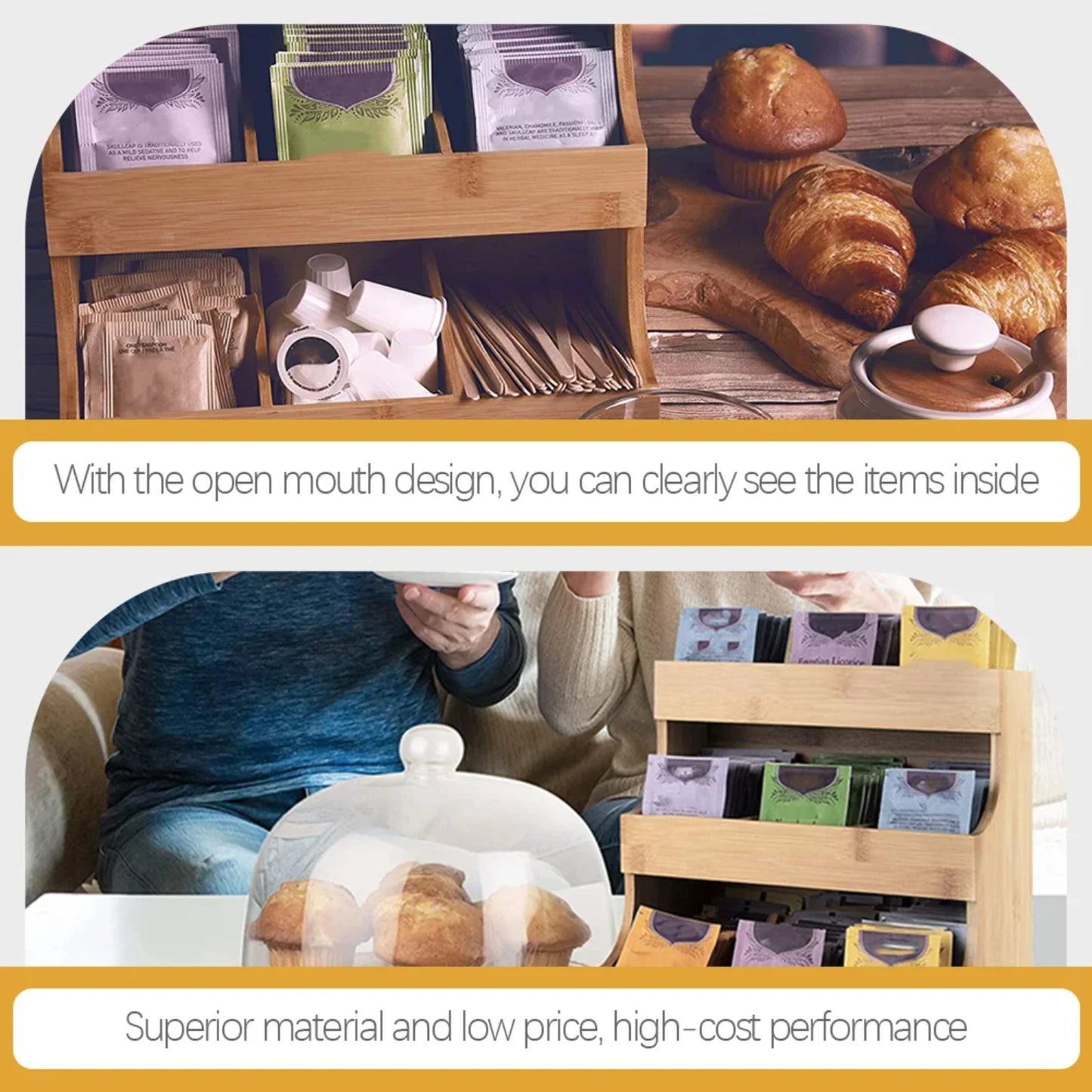 Creative Wooden Coffee and Tea Bag Holder Stand – Versatile Organizer for Kitchen, Hotel, and Jewelry Display