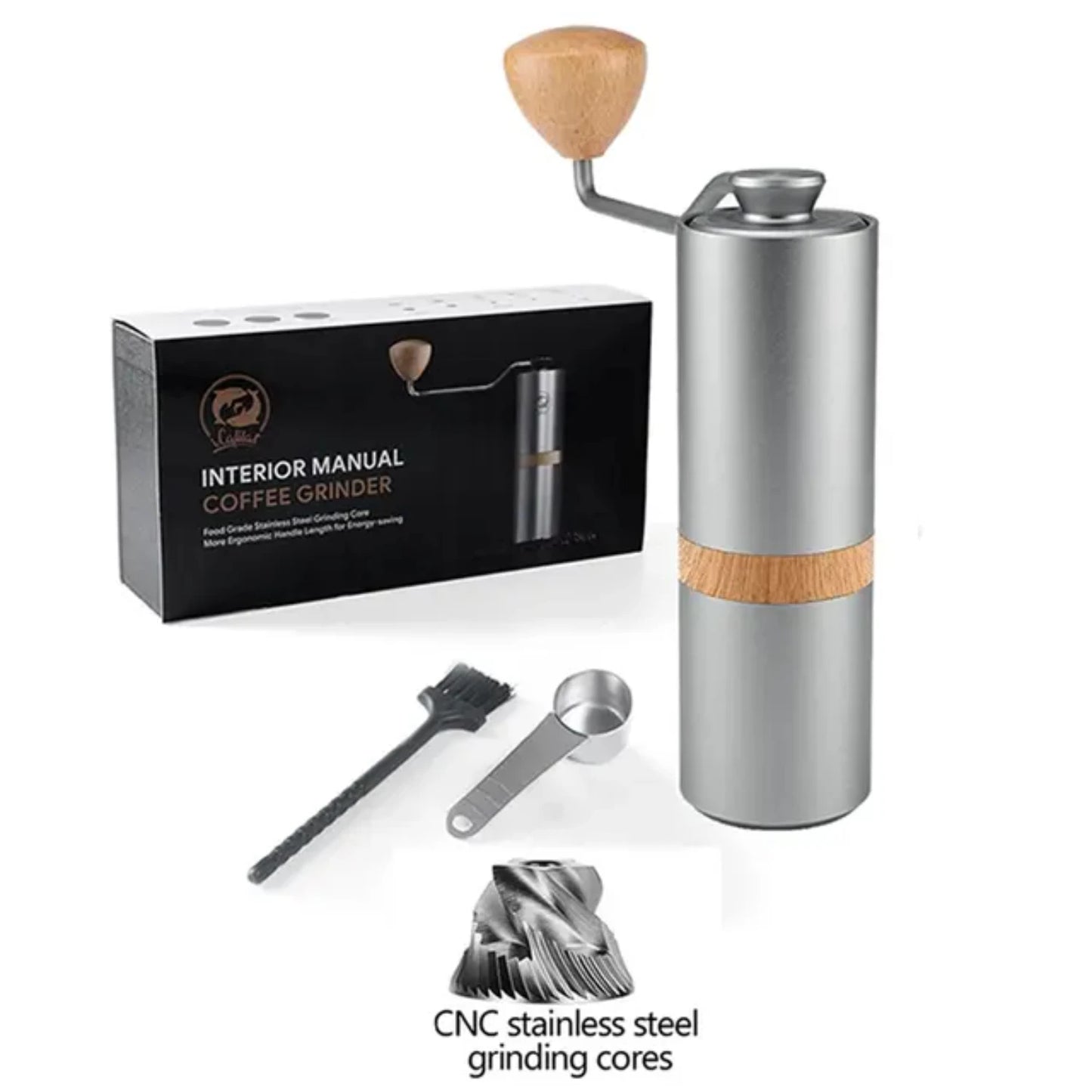 Grider de café manuel en acier inoxydable réglable - moulin à expresso portable avec une bavure à 5 cœurs pour le broyage de précision