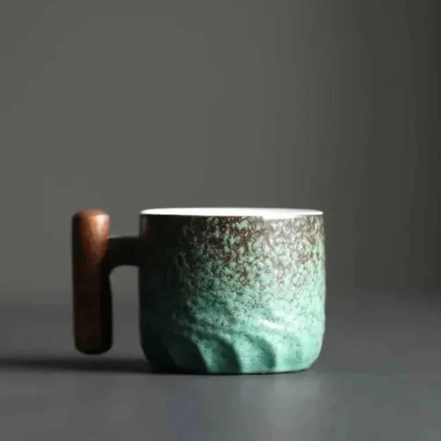 Handmade Ceramic Coffee Mug with Wooden Handle – Unique Design, Ideal for Home or Office, Perfect Gift Choice