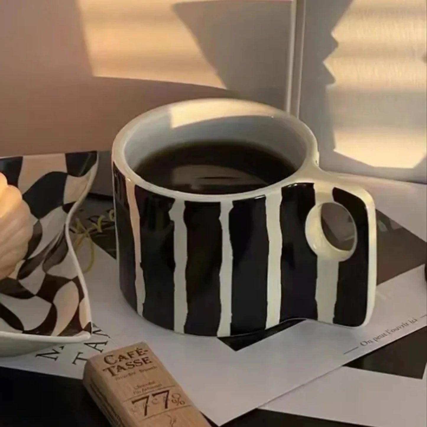 Medieval Retro Stripe Hand-Painted Ceramic Breakfast Cup – Unique Gift for Coffee Lovers