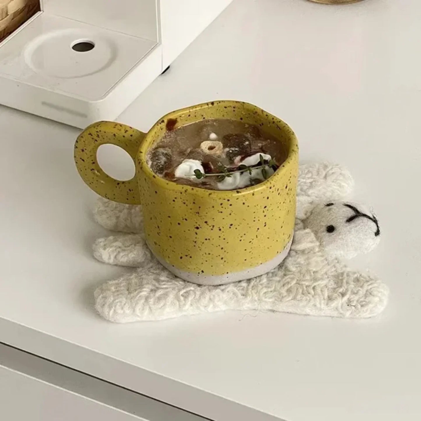 Creative Ring Handle Ceramic Mug – Korean INS Style Irregular Splash Ink Coffee Cup for Office and Breakfast Tea