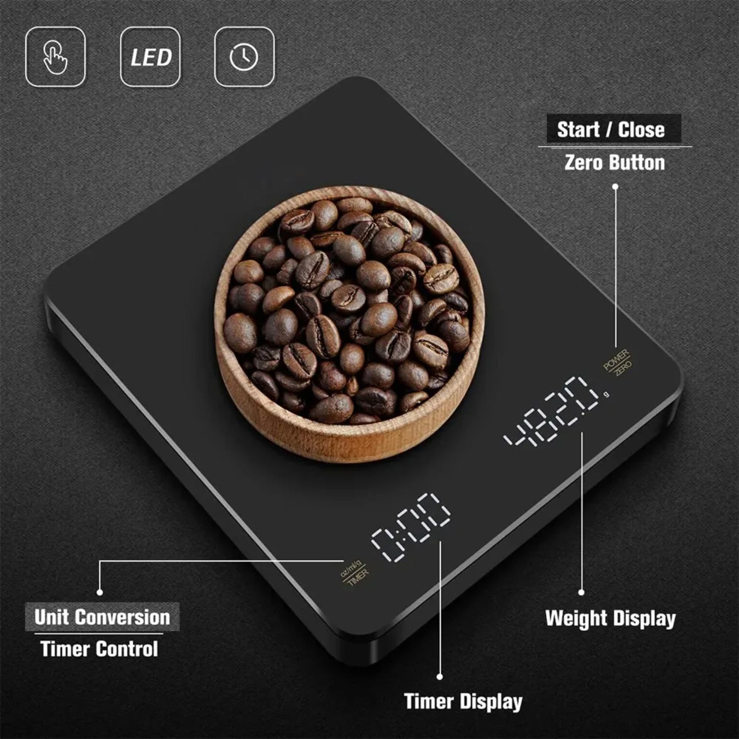 High Precision USB Digital Coffee Scale with Timer and LED Display – Ultra-Accurate 0.1g Measurement for Espresso and Kitchen Use