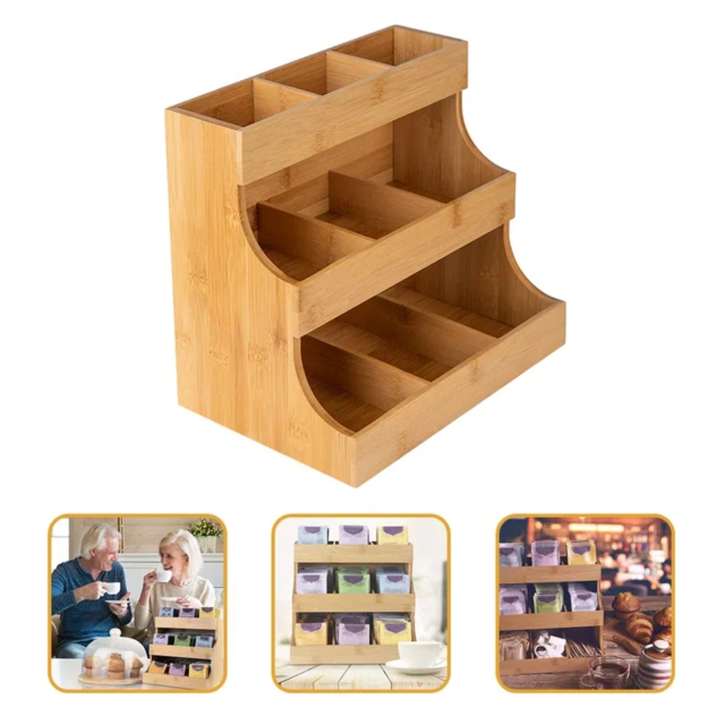 Creative Wooden Coffee and Tea Bag Holder Stand – Versatile Organizer for Kitchen, Hotel, and Jewelry Display