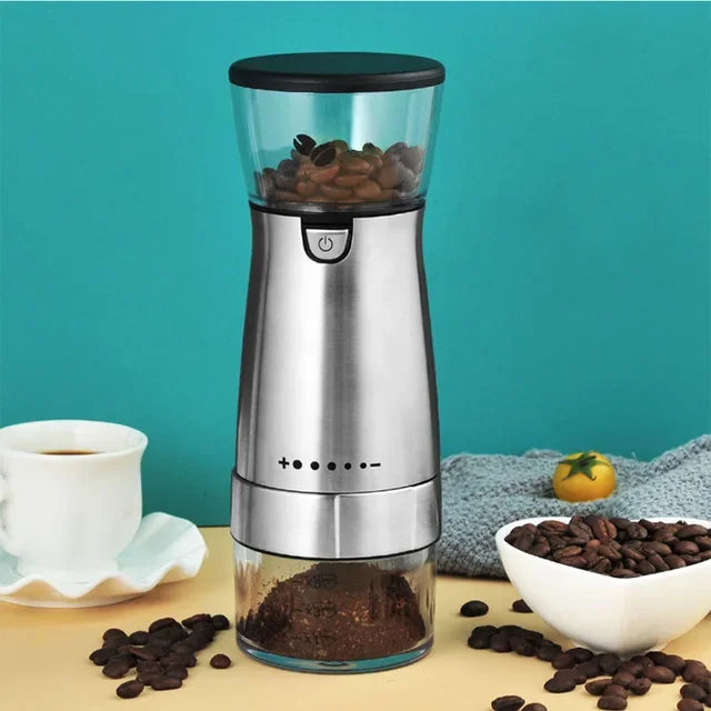 Cremaly Stainless Steel Electric Coffee Grinder – USB Rechargeable Portable Bean Grinding Machine