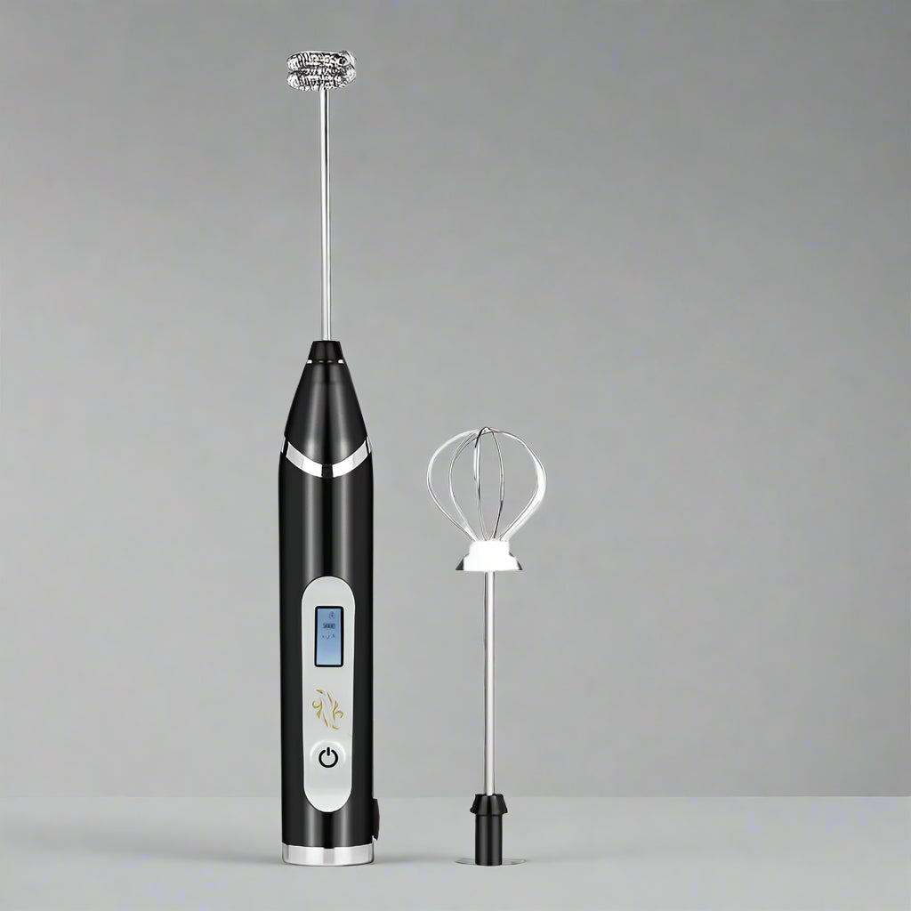 Electric Milk Frother – USB Rechargeable Handheld Whisk with LCD Display for Coffee, Cappuccino, and Cream