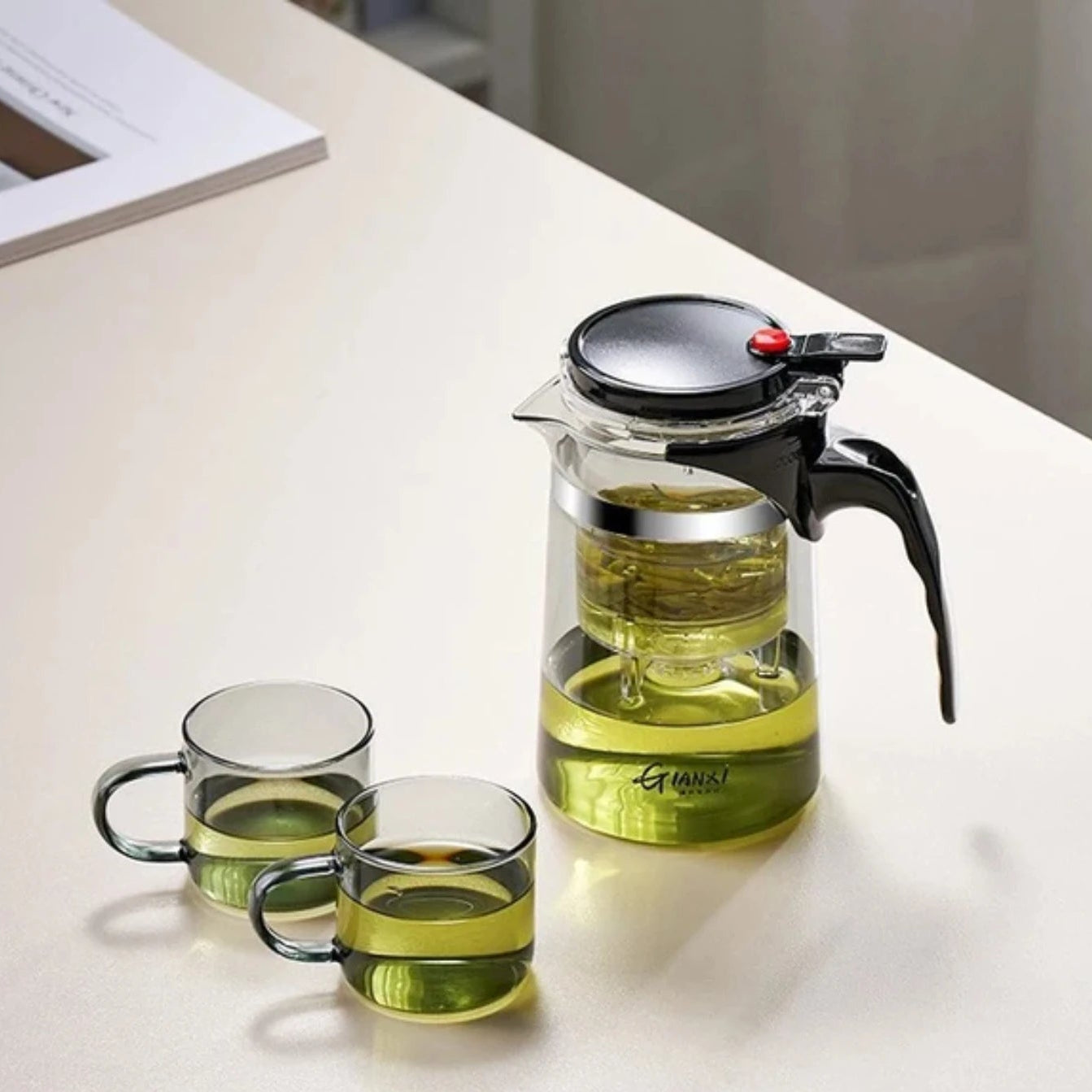 Théière en verre résistante à la chaleur avec infuseur - idéal pour le thé chinois, le café et l'utilisation du bureau