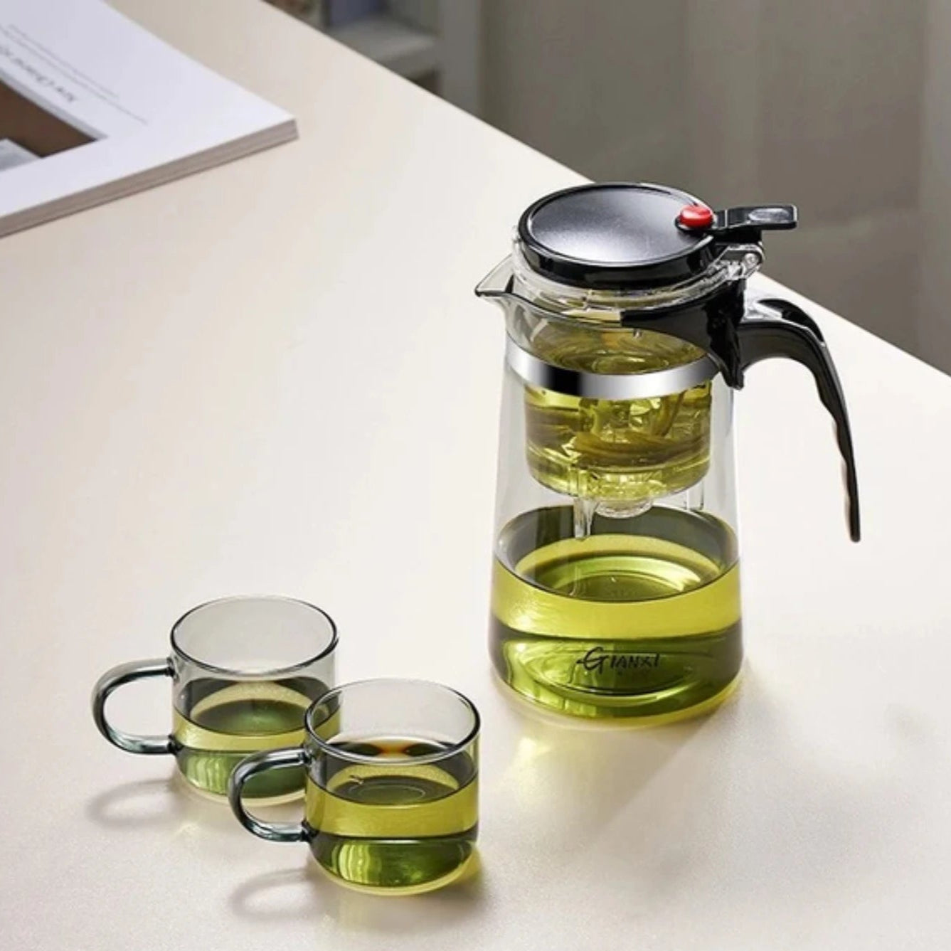 Théière en verre résistante à la chaleur avec infuseur - idéal pour le thé chinois, le café et l'utilisation du bureau