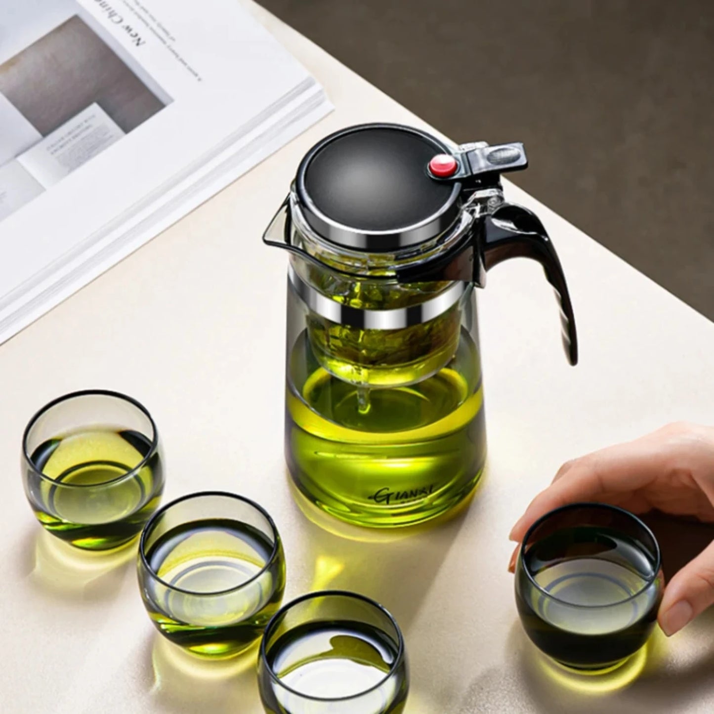 Théière en verre résistante à la chaleur avec infuseur - idéal pour le thé chinois, le café et l'utilisation du bureau