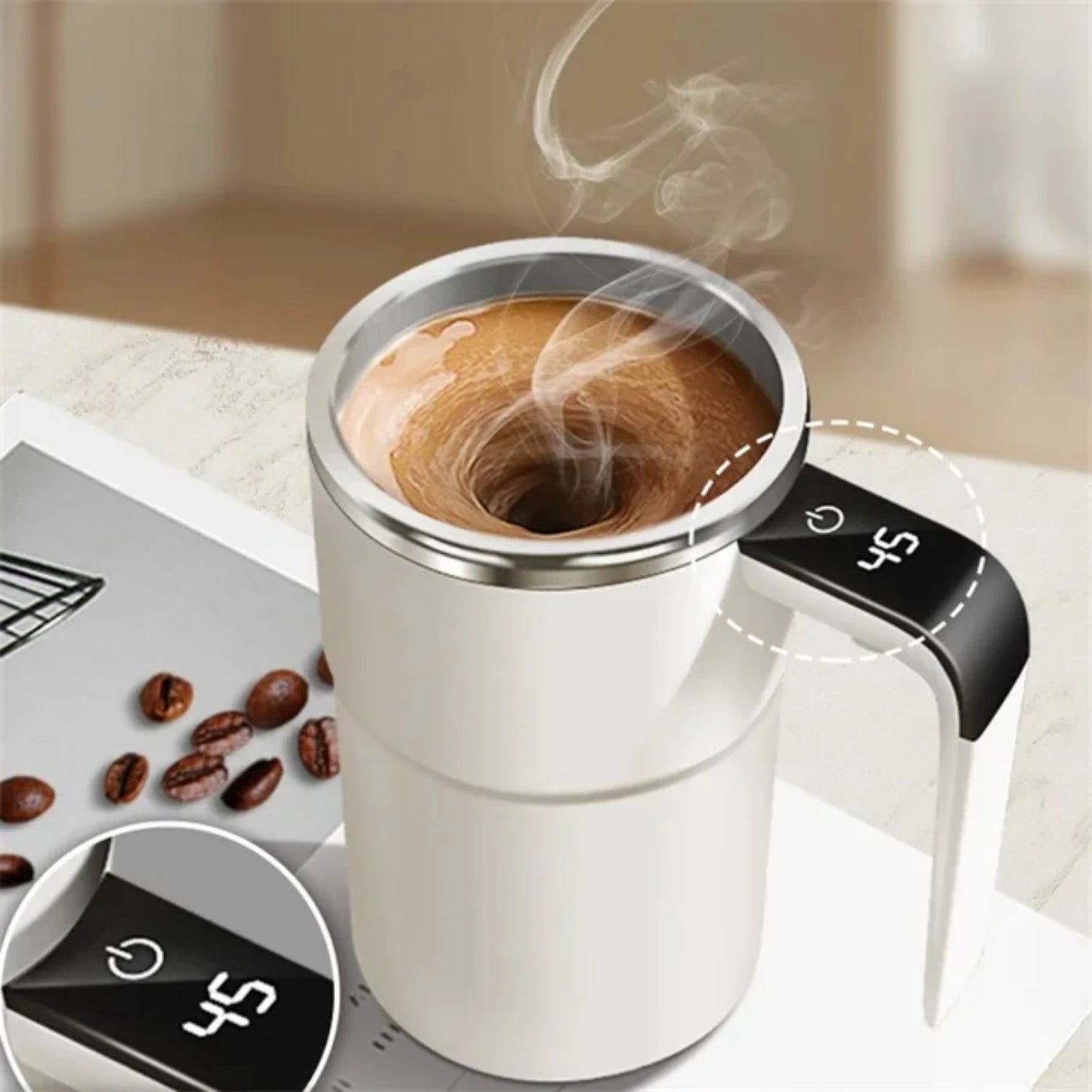 Rechargeable USB Self-Mixing Coffee Mug – Waterproof LCD Smart Automatic Tea Cup