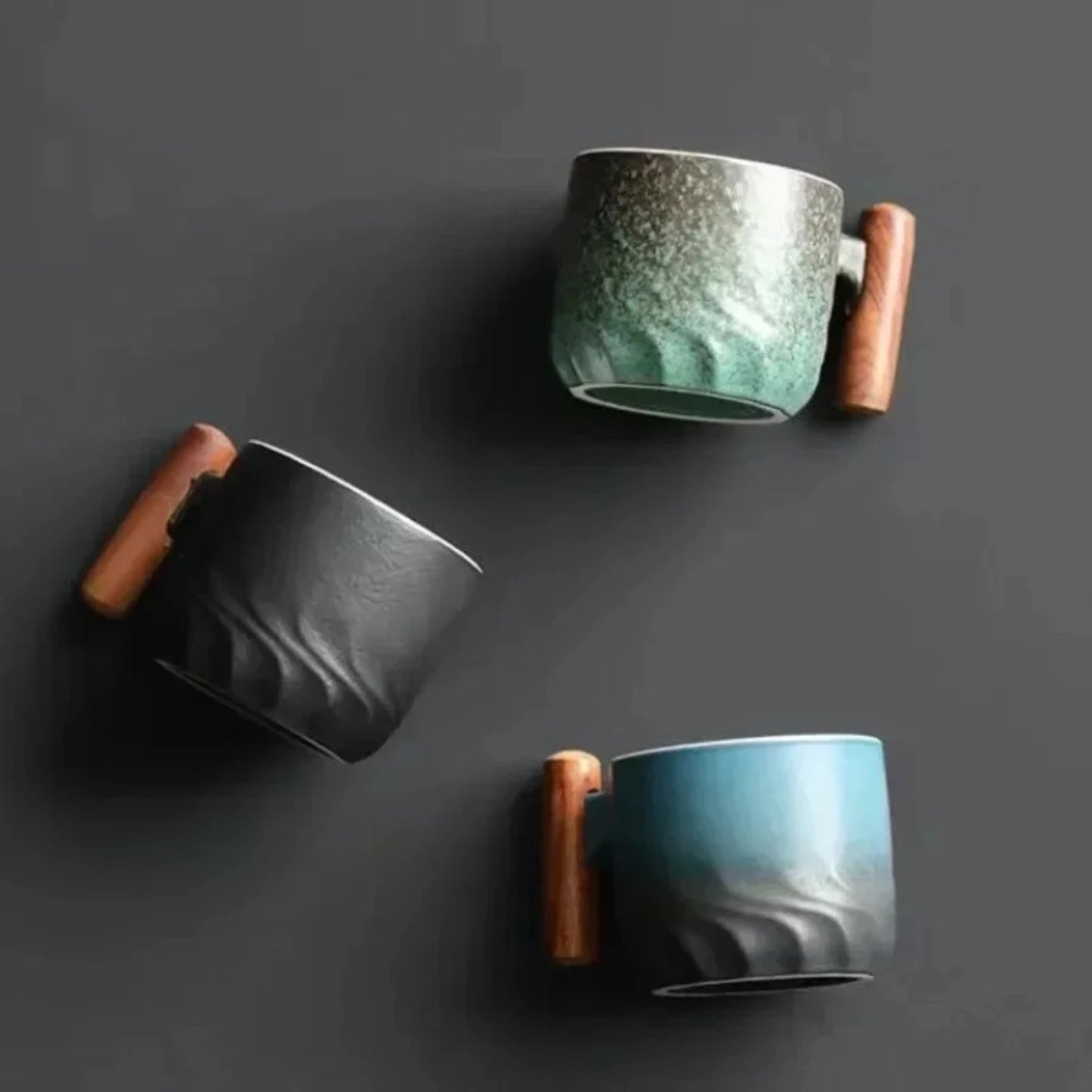 Handmade Ceramic Coffee Mug with Wooden Handle – Unique Design, Ideal for Home or Office, Perfect Gift Choice