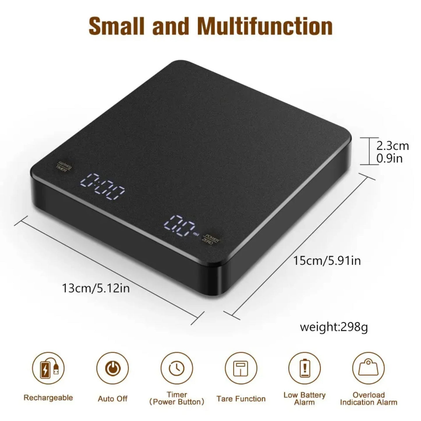 High Precision USB Digital Coffee Scale with Timer and LED Display – Ultra-Accurate 0.1g Measurement for Espresso and Kitchen Use