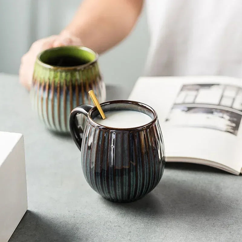 Japanese Gradient Kiln Glaze Ceramic Coffee Mug – Retro-Style Elegant Design for Home and Office