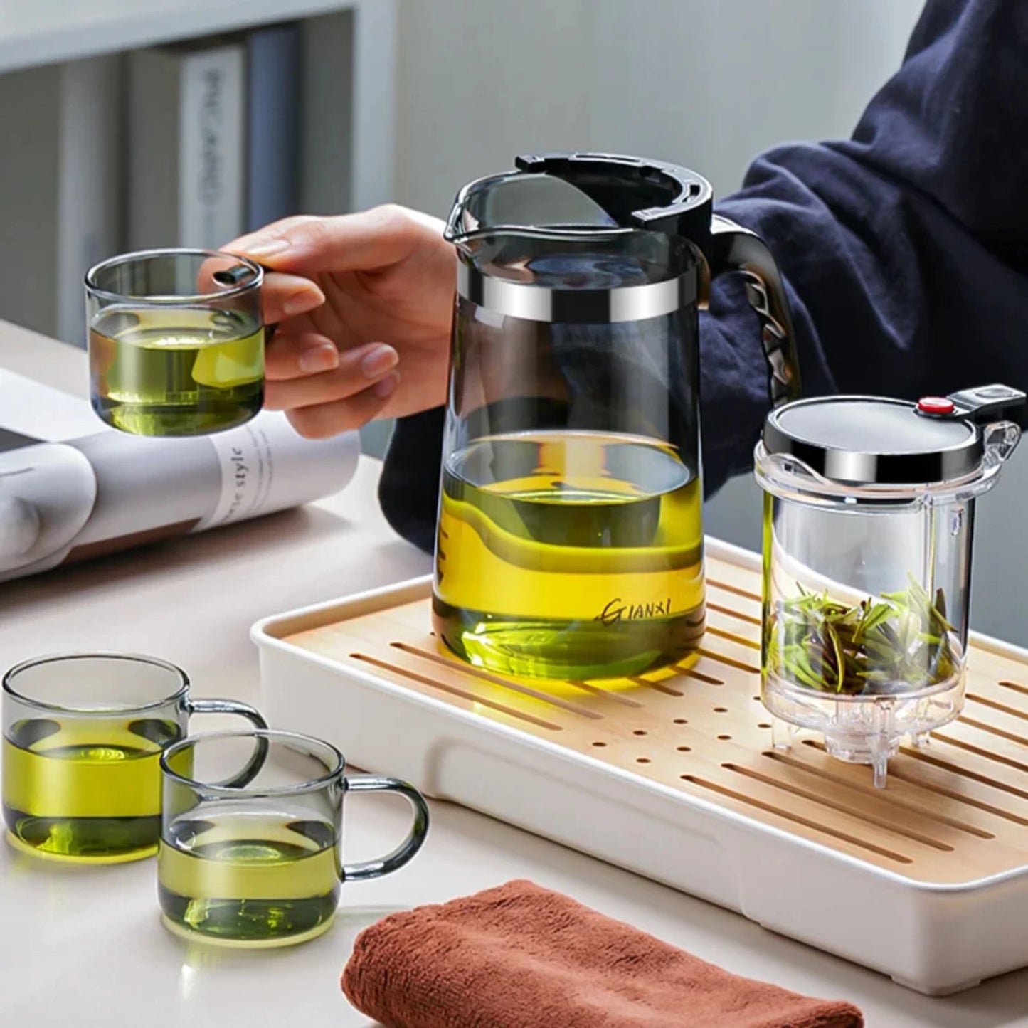 Théière en verre résistante à la chaleur avec infuseur - idéal pour le thé chinois, le café et l'utilisation du bureau