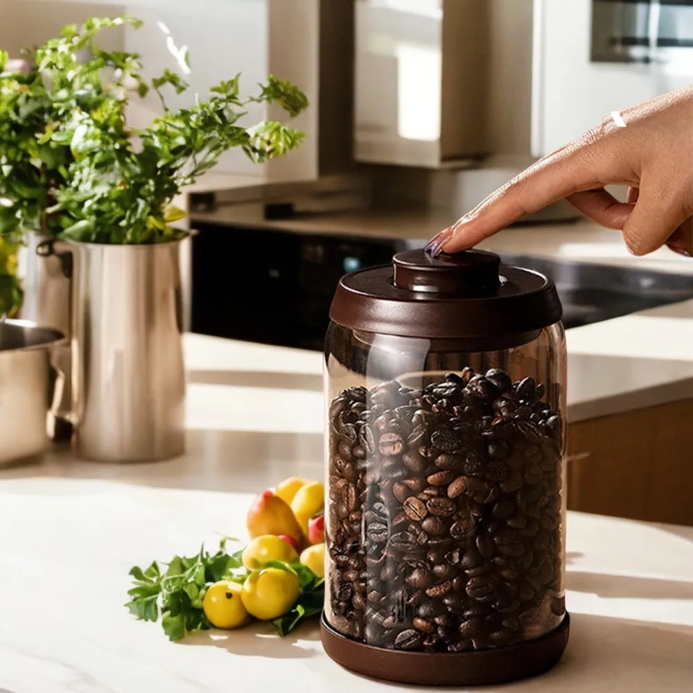 Elegant Glass Vacuum-Sealed Coffee Bean Canister – Stylish Food Preservation Jar for Kitchen Storage