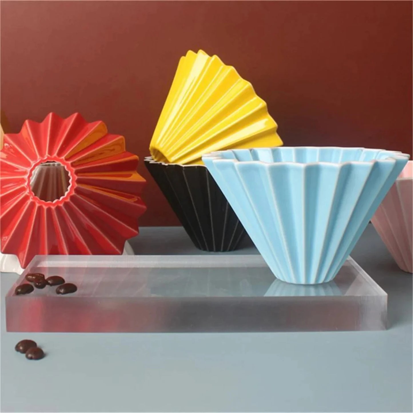 Ceramic Reusable Conical Coffee Filter Cup – Single Drip Hand Flush Barista Tool with Cake Cup Included