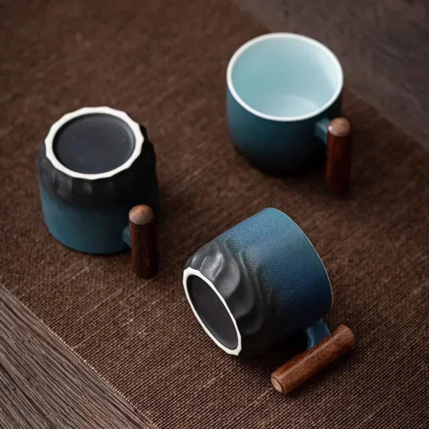Handmade Ceramic Coffee Mug with Wooden Handle – Unique Design, Ideal for Home or Office, Perfect Gift Choice