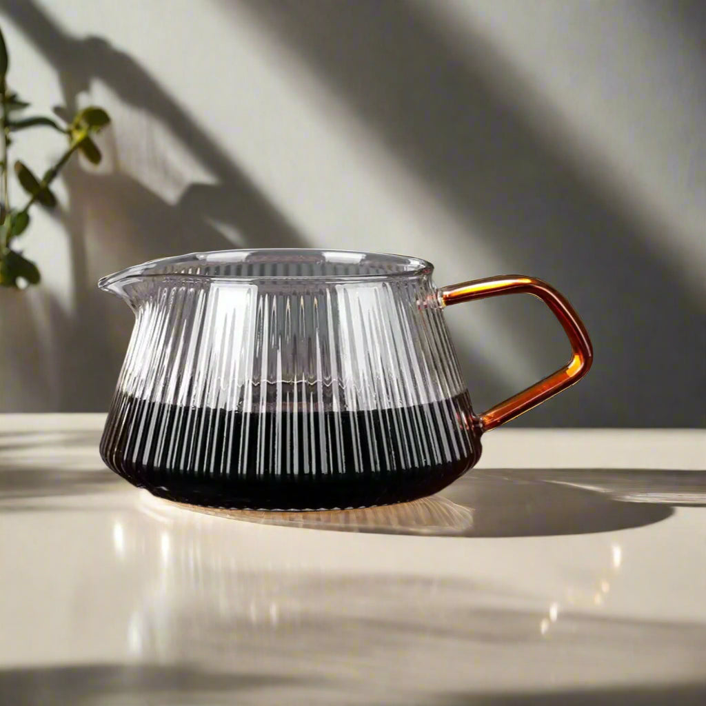 Serveur de café en verre à rayures verticales - Verser à l'épreuve de la chaleur et au micro-ondes sur la carafe