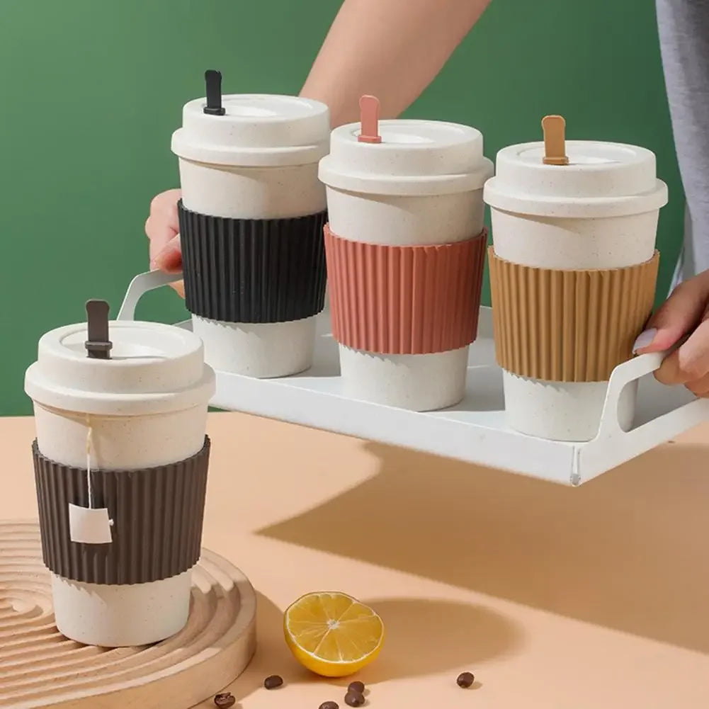 Heat-Resistant Mug with Non-Slip Protective Sleeve – Large Capacity Anti-Scald Coffee and Milk Cup