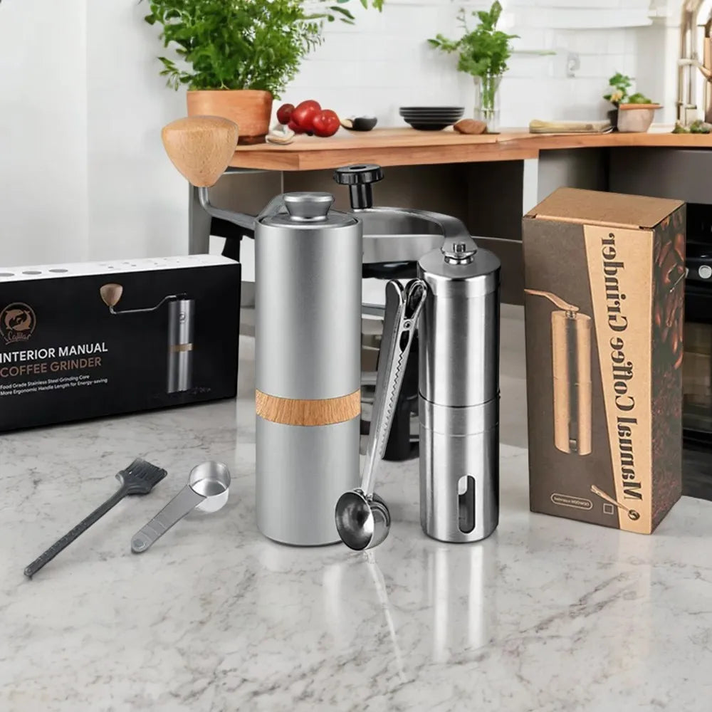 Grider de café manuel en acier inoxydable réglable - moulin à expresso portable avec une bavure à 5 cœurs pour le broyage de précision