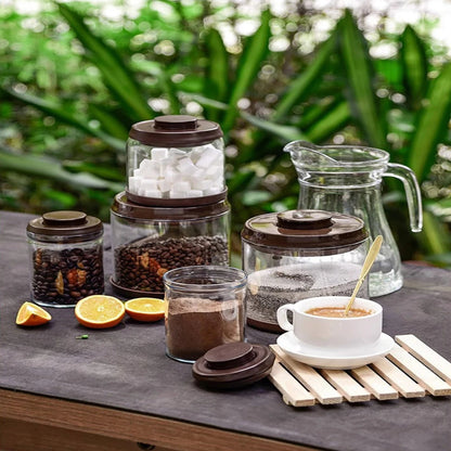 Elegant Glass Vacuum-Sealed Coffee Bean Canister – Stylish Food Preservation Jar for Kitchen Storage