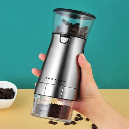 Cremaly Stainless Steel Electric Coffee Grinder – USB Rechargeable Portable Bean Grinding Machine