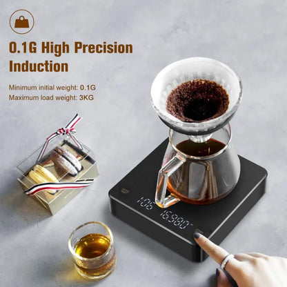 High Precision USB Digital Coffee Scale with Timer and LED Display – Ultra-Accurate 0.1g Measurement for Espresso and Kitchen Use